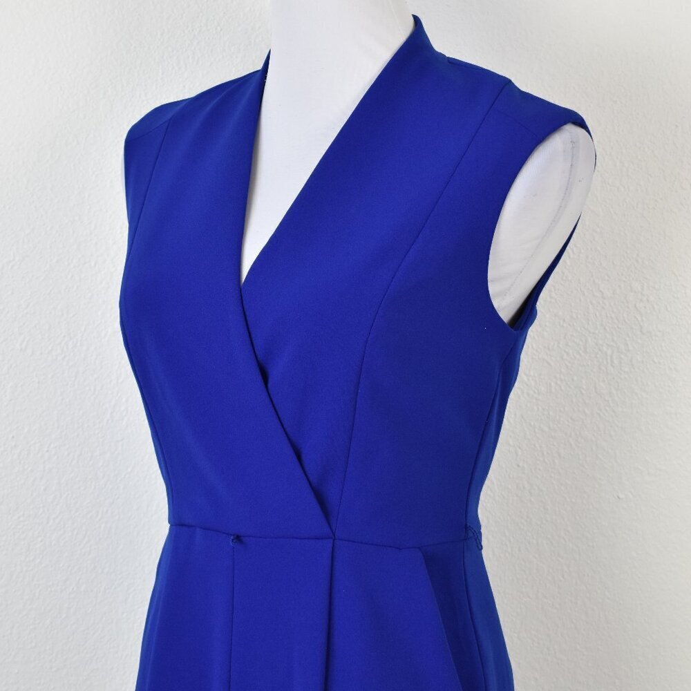 Calvin Klein V-Neck Faux Wrap Wide Leg Jumpsuit Royal Blue - 4 - Picture 3 of 9